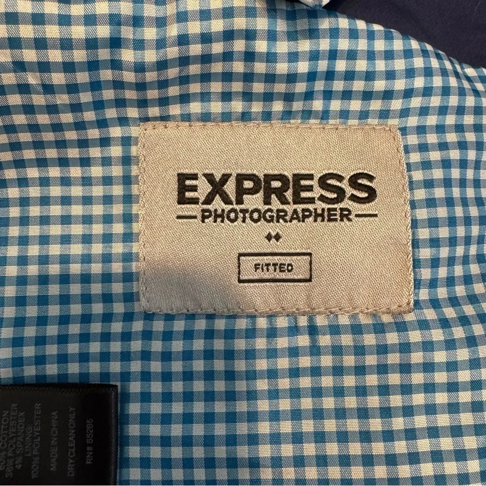 Vtg Express Men's Photographer Blazer Suit Jacket Navy Blue Slim Fit Size 40